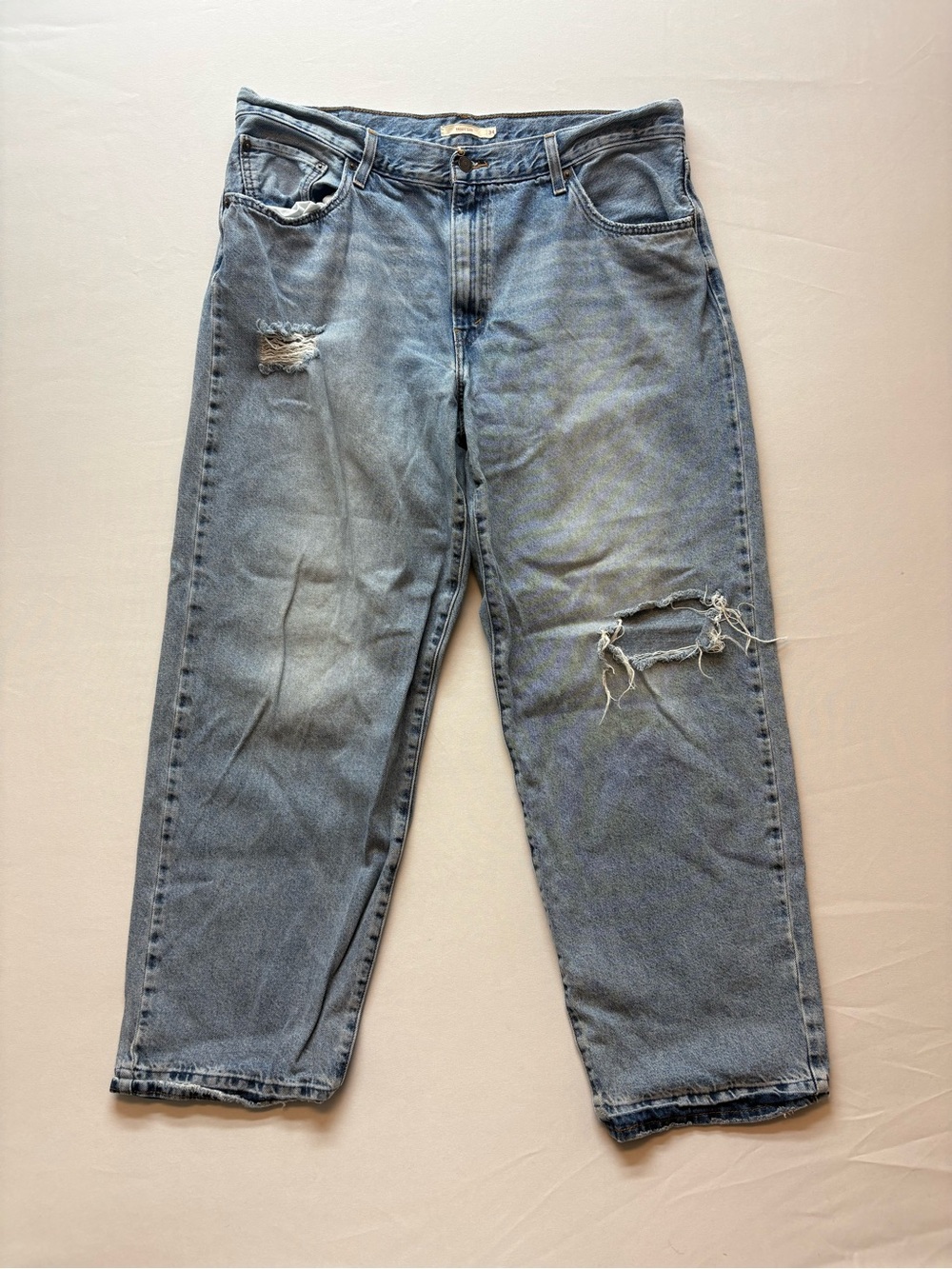 Levis Premium Baggy Dad Men’s Size 34 Denim Jeans Big E Distressed Y2K